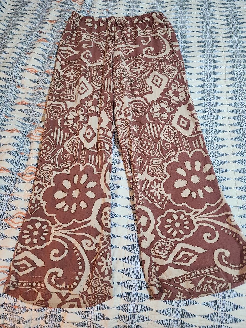 Flowy Boho Floral Wide-Leg Pants in Mauve Cream